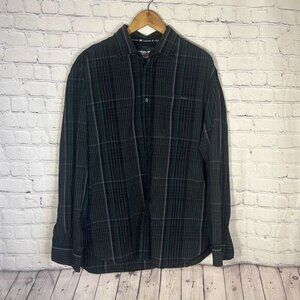 Ecko Unitd Mens L Large Shirt Button Front Plaid Green  Black Cotton Classic